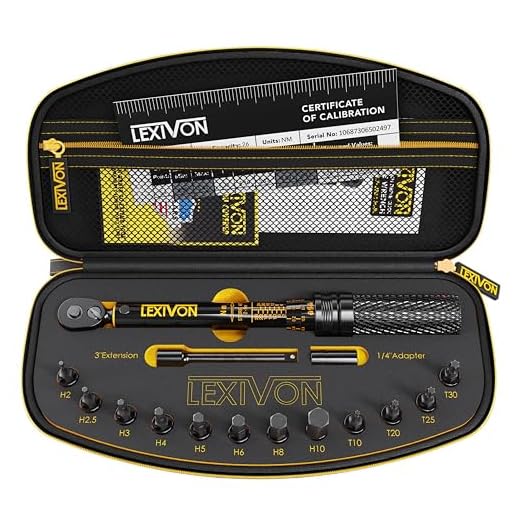 LEXIVON Kit de chave de torque para bicicleta de 1/4" Dr. 15 peças | Engrenagem de 72 dentes, clique de direção dupla tipo 2 ~ 26 Nm (17,7~230 "-lb) | Kit de manutenção portátil para bicicletas de estrada e montanha (LX-191)