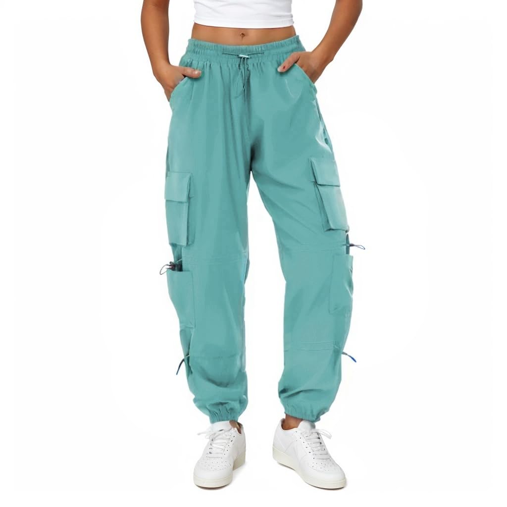 Womens Parachute Cargo Pants with Pockets Quick Dry Hiking Pants Lightweight Water-Resistant Baggy Joggers
