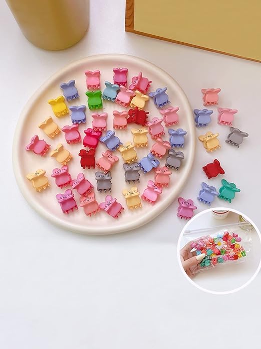 Image of NEOBABY Mini Colorful Rabbit Ears Design Tiny Hair Clip for Multiple Hair Styling | Hair Claws Accessories for Kids Baby Girls and Women's Candy Colors (Pack of 24)