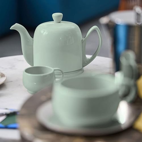 Miniatura 3 de Degrenne Salam - Tetera francesa de lujo, tetera de porcelana con cubierta de acero inoxidable, tetera de cerámica para té suelto, infusor