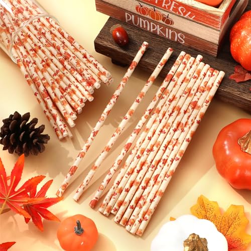 Whaline 200 pitillos de papel diseño otoño naranja y amarillo miniatura 3