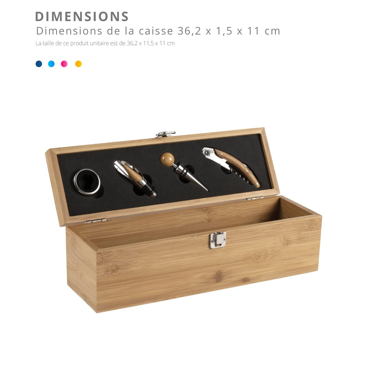 Coffret Sommelier 4 pièces Caisse À Vin Ou Champagne En Bambou Per - Expert | Boîte Accessoires Sommelier Et Coffret Pour Bouteille De Vin Personnalisée - Idée Cadeau Fêtes, Anniversaire - Haute qualité