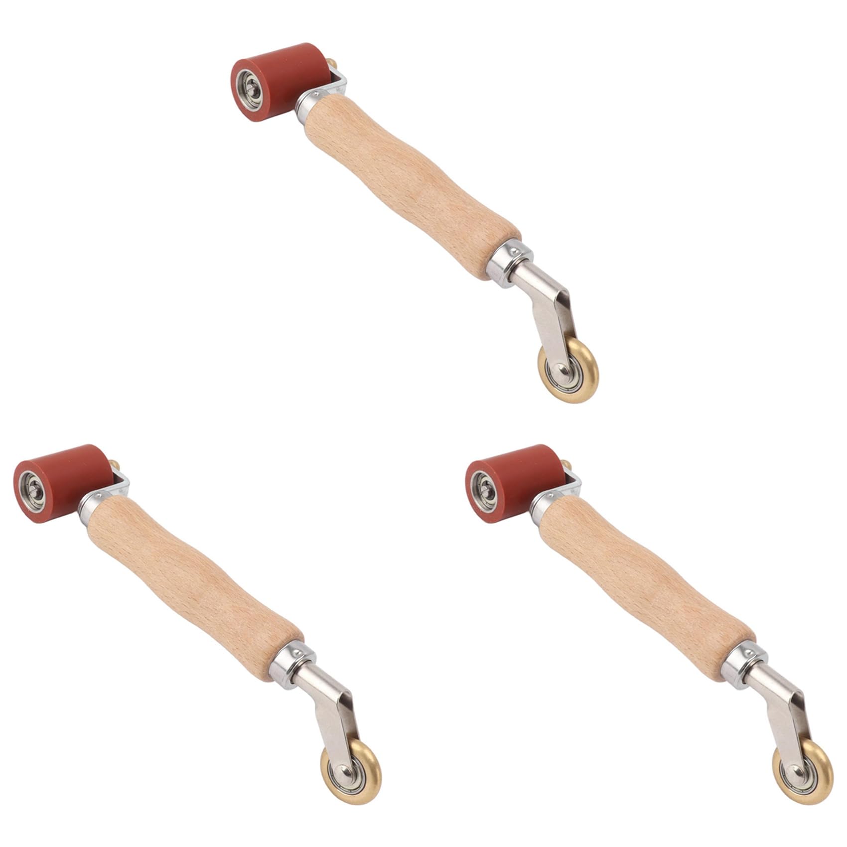 Jnchdghwa Red & Wood Color 3Pcs 40Mm Wallpaper Roller Seam Roller Steel, Wood Handle Silicone Seam Roller Dual Use Brass Wheel For Pvc Welding A