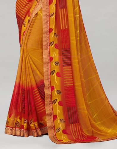 Image of SIRIL Women's Chiffon Printed Saree With Unstitched Blouse Piece