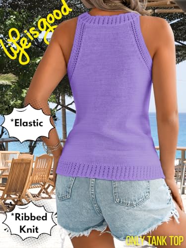 Image of ChiaoLezhee Women's Summer Knit Tank Tops, Racerback High Neck Lightweight Sweater Vest, Dressy Casual Outfits