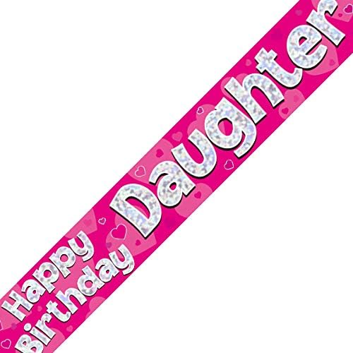 9ft Banner Happy Birthday Daughter Holographic, Pink, 9 ft
