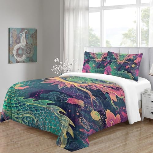 Housse de couette dragon 3D Super King 260x220cm en microfibre douce avec 2 taies - 5