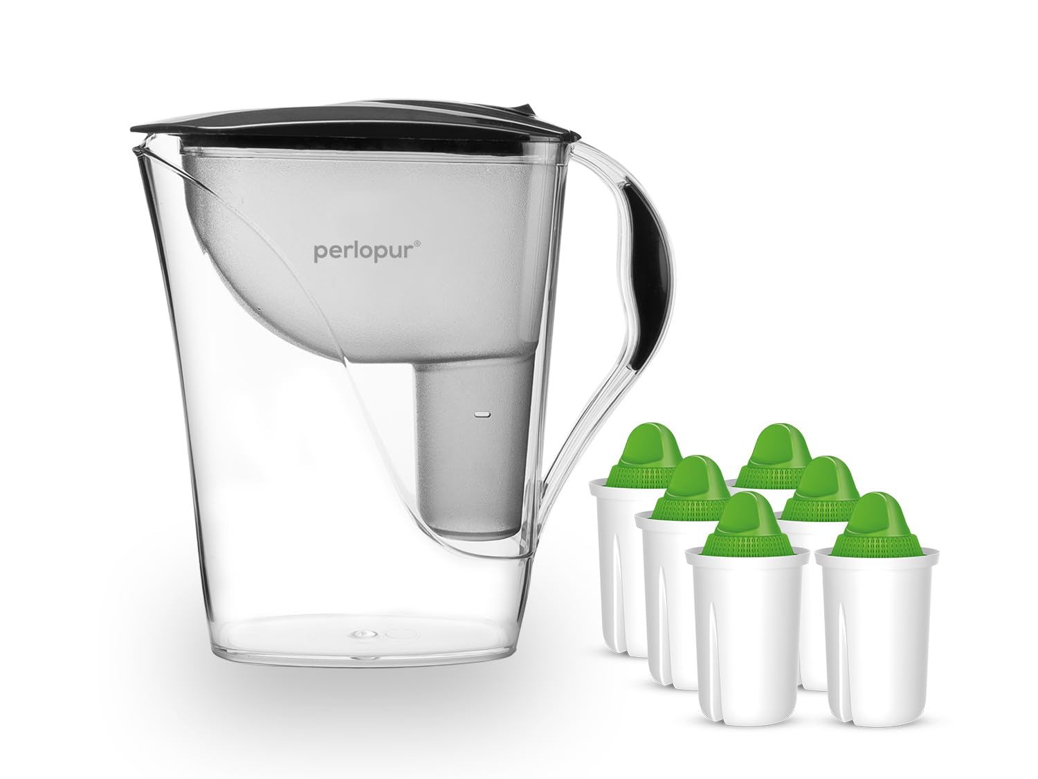 Wasserfilter Fashion (anthrazit) +6 Filterkartuschen Alkaline | 3,3 l ges., 1,6 l gefiltert, Einfüllverschluss, BPA-frei, für classic Kartuschen, hebt den pH-Wert an, für basisches Wasser