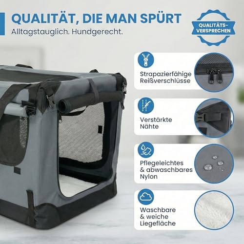 Foxdevil by xonic® Faltbare Hundebox/Katzenbox für mittelgroße Tiere – Hundetransportbox Auto und Zuhause – Transportbox Hund – Hundebox Auto Kofferraum (Grau, XL)