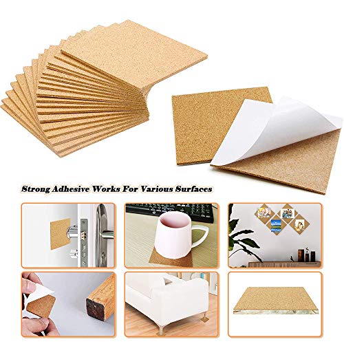 120Pcs Self Adhesive Cork Squares, Motasom 4 X 4 Inch Strong Cork Adhesive Sheets, Reusable Cork Board Cork Backing Sheets, Mini Wall Cork Tiles Mat For Coasters And Diy Crafts #TOP3