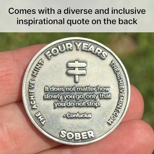 Image of The Achieve Mint 4 Years Sober Token | Four Year Sober Chip | Non-AA Medal, Non-Religious Gift for Women and Men Celebrating Sobriety