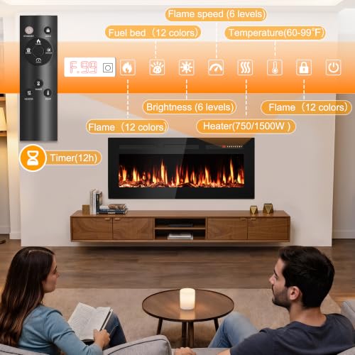 Image of Tehanld 42 inch Ultra-Thin Electric Fireplace Heater, Recessed Wall Mounted