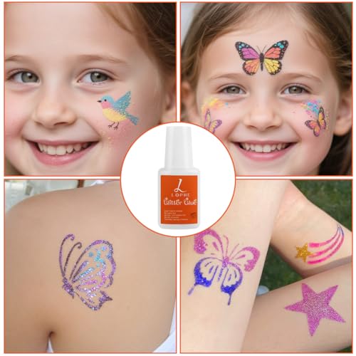 LOPHE Klej do brokatowych tatuaży, 2 x 8 ml, klej do tatuażu, klej brokatowy do ciała, na karnawał, Halloween, make-up