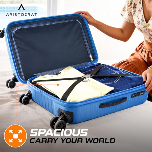 Image of Aristocrat Envoy Check-in Trolley Bag 65cm | Medium Hard Luggage | 8-Wheel Suitcase for Travel | Combination Lock with Sturdy Zipper | Polypropylene | 3 Years International Warranty (Ocean Blue)