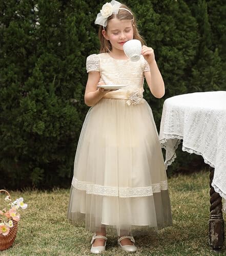 Flower Girl Dress Lace Embellished A-Line Cap Sleeves Kids Wedding Party Prom Dresses4