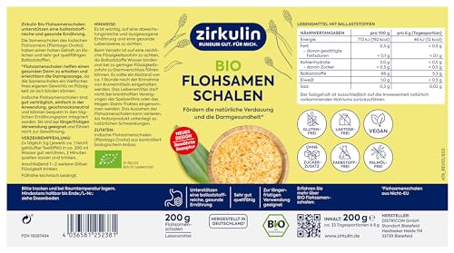 Zirkulin Bio Flohsamenschalen 200g Dose - fördert die Verdauung & Darmgesundheit - Geschmacksneutral - Unterstützen eine ballaststoffreiche & gesunde Ernährung - Sehr gut Quellfähig