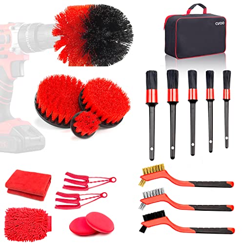 Gvoo Car Detailing Brushes, Car Detailing Kit Exterior Interior Auto Detailing Brushes Set (Detailing Brushes, Wheels Brush, Drill Brush, Wash Mitt, Towels, Wax Pads)