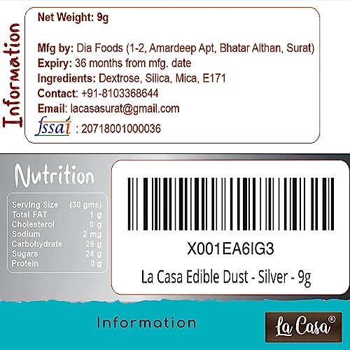 Image of La Casa Premium Edible Lustre Dust - GOLDEN & SILVER | Pack of 2 | Pearl Dust Ideal for Cake Icing Decoration & Garnishing | 2x9gm |