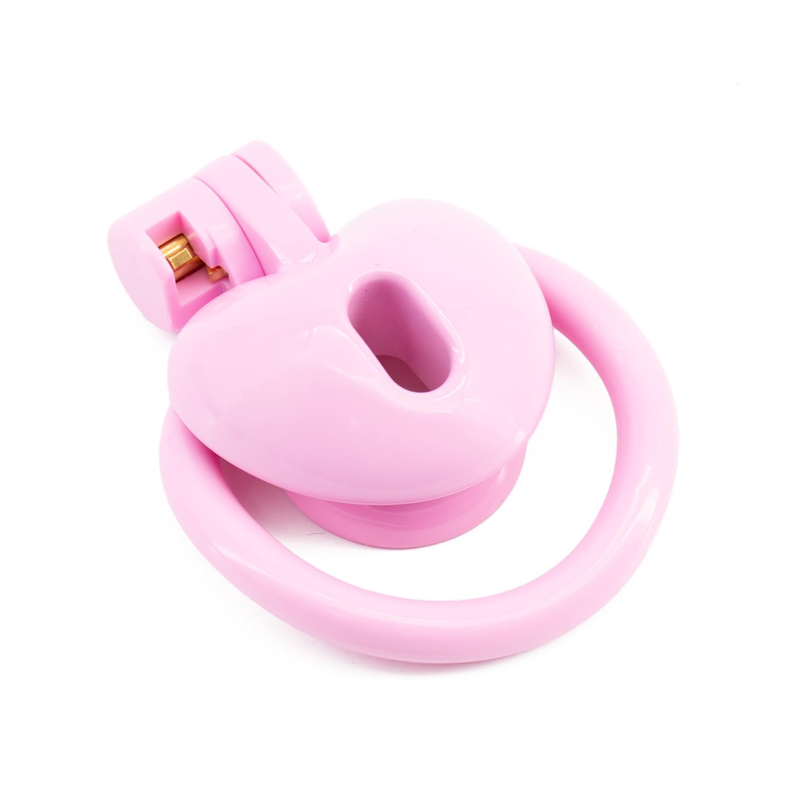 Gabbia per pene cava con cinturino in pelle a tre vie e 4 anelli per il pene, giocattolo sessuale per uomini, cintura di castità per schiavitù e contenimento del pene (Pink,S)