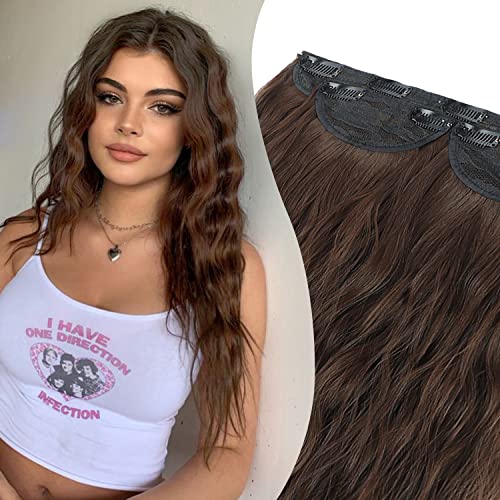 KooKaStyle 3PCS Clip in Synthetic Long Wavy Hair Extensions 20 inches Hairpiece Invisible Clip Thick Hairpieces for Women Full Head (20 Inch, Chocolate Brown)