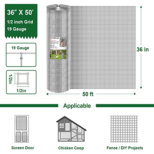 image for Suteck Hardware Cloth 1/2 inch 36 x 50 Ft Mesh 19 Gauge Chicken Wire M