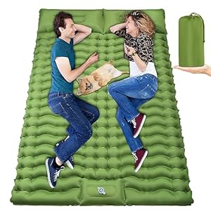 Double Camping Sleeping Pad with Built-in Foot Pump and Pillows Thick Inflatable 2 Person Portable Camping Mat for Hiking Backpacking Tent