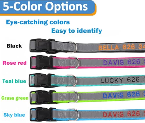 Reflektierendes personalisiertes Hundehalsband, individuell Besticktes ID-Halsband mit Kosename/Telefonnummer, verstellbares Hundehalsband mit Schnellverschluss, 3 Größen für Welpen und Hunde