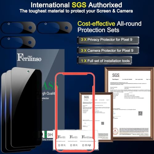 Image of Ferilinso Privacy Screen Protector for Google Pixel 9, Tempered Glass