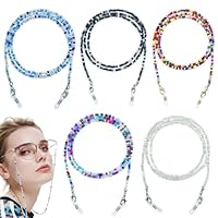 HUSOUE 5 Stück Brillenkette Damen, 83 cm Acrylperlen Brillenband Bunte Anti-Verlust Brillenschnur um den Hals Hängende Maskenkette für Sonnenbrillen Sportbrillen Lesebrillen