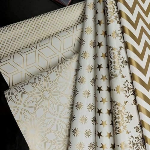 Image of SATYAM KRAFT 5 Pcs White & Golden Premium Design Gift Wrapping Paper for Him /Her gift Packing Sheets Decorative Romantic Gift Wrap for Birthday Anniversary Wedding Return Gifts Packaging material