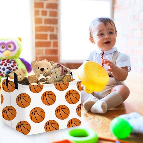 Image of FXOLCSHE Rectangular Basketball Basket,Canvas Basketball Laundry Basket,Kids Toys Storage Bin with Handles,Boys storage box,Baby hamper,Room Decor(Basketball)