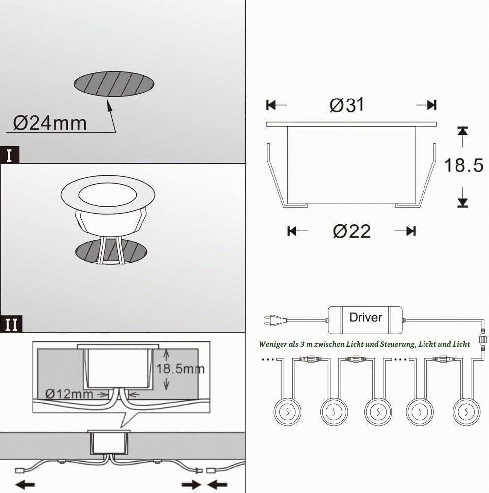 WLAN Bodenstrahler Außen Wasserdicht RGB + Warmweiß 30er Set | Ø31mm | IP67 Wasserdicht, DC12V, App/Alexa-Steuerung, befahrbar, 50.000h Lebensdauer und dimmbar