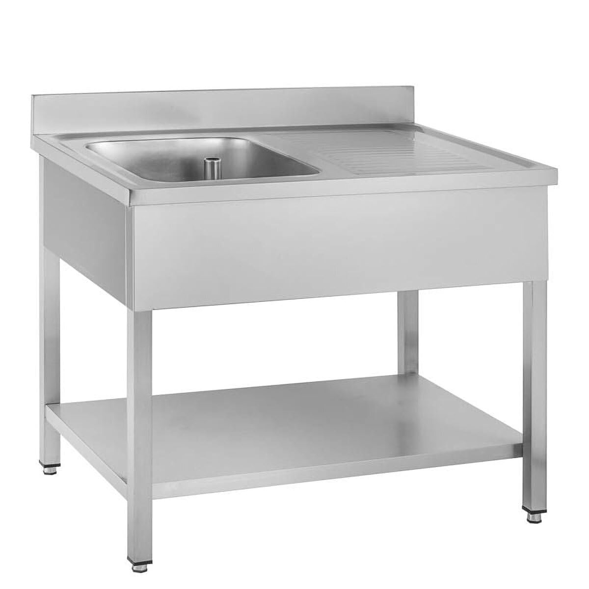 GastroHero Lavello da 100 x 60 cm, in acciaio inox, con lavello sinistro, in acciaio inox con base
