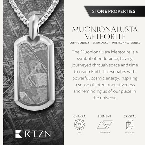 RTZN® Meteorite Necklace for Men – Premium Meteorite Mens Dog Tag Pendant Necklaces with Silver Stainless Steel Chain 22" Inch + 2" Extension4