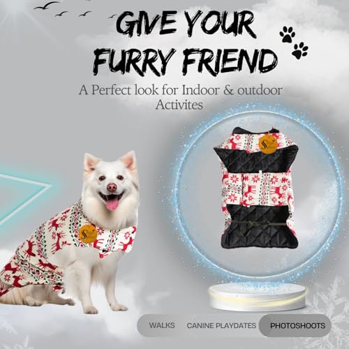 Image of Sage Square Winter Coloured Dog Coat - All-Weather Protection, Windproof, Waterproof Cozy Fleece Lining, Adjustable Straps, Durable, Stylish, Comfortable, Jacket (Red Dear Print, Medium)