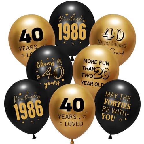 40th Birthday Balloons Black Gold 30PCS Happy 40th Birthday Decorations for with Funny Birthday Words for 40 Birthday Party(1986)