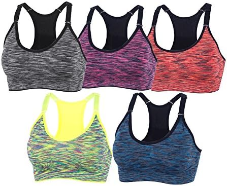 YEYELE Women 5 Pack Adjustable Straps and Removable Pads Tank Top Seamless Racerback Sports Bra