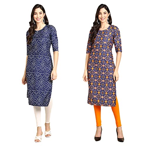 Image of Pinkmint Designer Woman's Crepe Multicolored Straight Kurta [A-355-330]