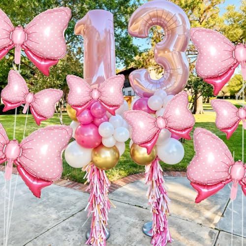 Image of 10pcs Pink Bow Balloon, Light Pink Bows Balloons, Pastel Giant Bow Foil Balloon With Two Sizes For Birthday Baby Shower Girls Women Party Wedding Bridal Shower Bachelorette Engagement Decorations