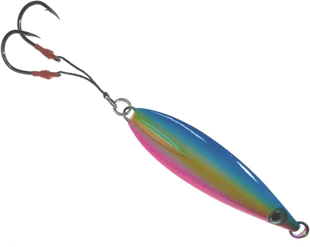 Fat Falling Knife Jigs,200g 3 Pcs Pink Blue for Vertical Jigging, Treble Hooks Included, Ideal for Deep Sea Saltwater Fishing & Tuna
