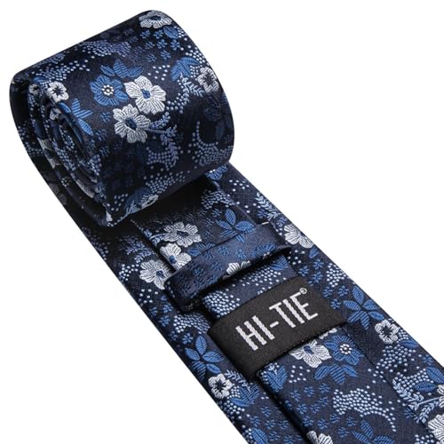 Image of Hi-Tie 70 inches Ties for Men Silk Extra Long Necktie and Pocket Square Cufflinks Set Men Big and Tall Tie Business