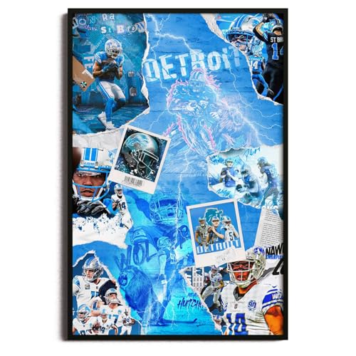 SPASAV 11x17 Unframed Lions Football Player Collage Poster Canvas Print Wall Art Man Cave Home Decor