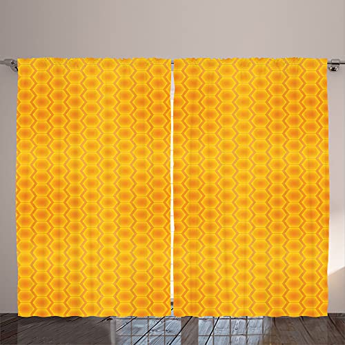 ABAKUHAUS Cortina abstracta rústica con diseño de panal de abeja, para salón con cinta universal con trabillas y ganchos, 280 x 245 cm, color dorado y naranja pálido