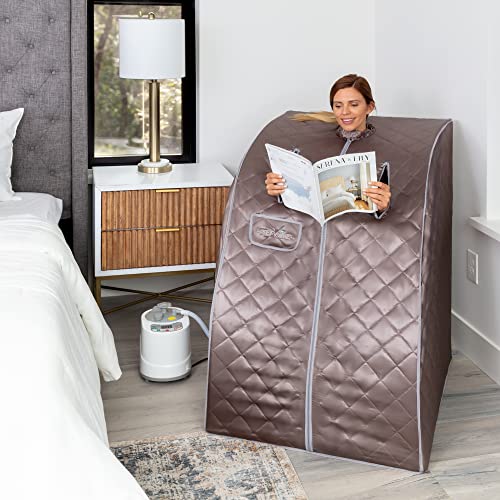 SereneLife Portable Steam Sauna - Single Person Detox Spa (Gray) - Includes Foldable Chair for Comfort, Foot Pad Heating Mat - Image 5