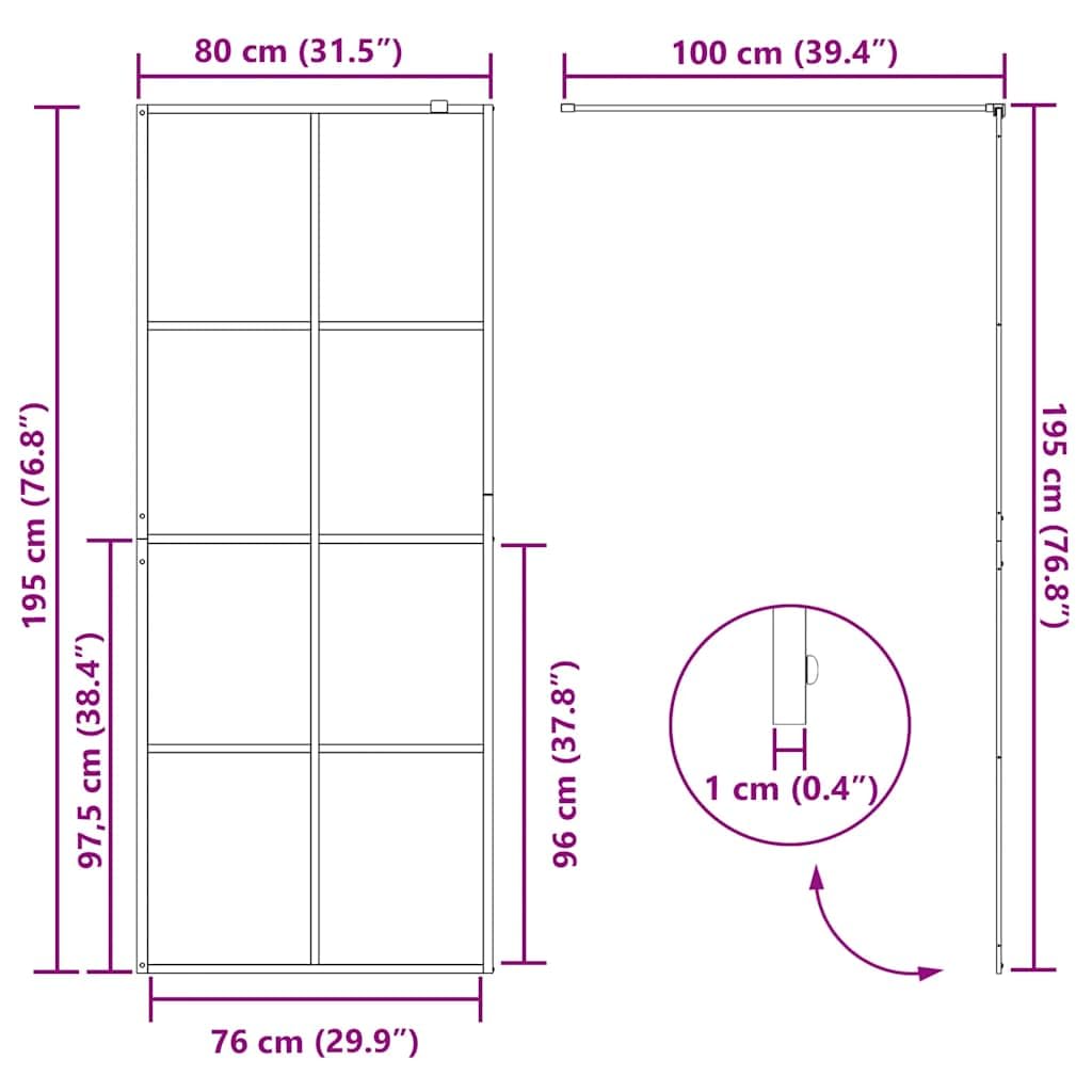Parete doccia walk in vetro trasparente ESG 80 x 195 cm, vetro di sicurezza da 5 mm, telaio in alluminio, profilo regolabile, paraspruzzi per bagno