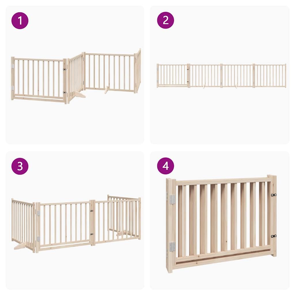 Homgoday Barrera para Perros,Barrera de Seguridad para Perros Mascotas,para Escaleras y Puertas Puerta para Perros Plegable 4 Paneles Madera de Abeto 320 cm