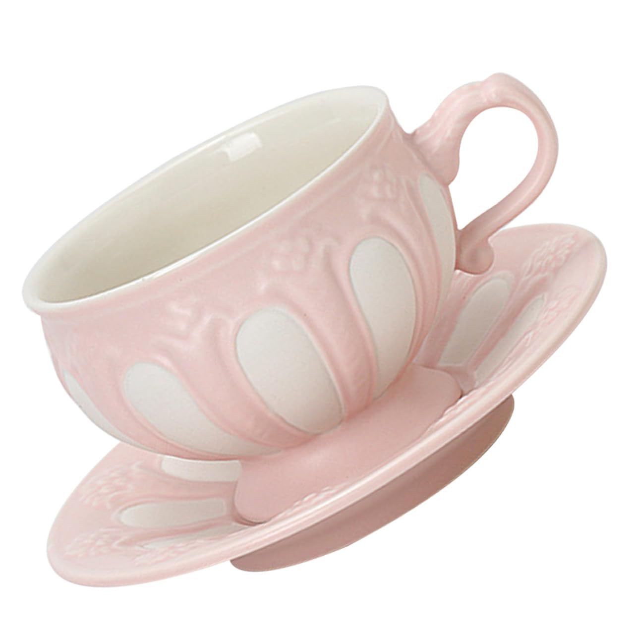Juego de Tazas de Café Mango Ergonómico de Cerámica Diseño Europeo en Relieve y Color Rosa, Adecuado Hogar o Cafetería
