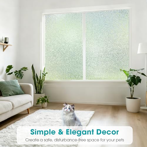 Image of Coavas Window Privacy Film Frosted Glass Static Clings, Decorative Bathroom Door Privacy Film Day and Night, Heat UV Blocking Anti-Glare Frosting Stickers Renter Non-Adhesive, 17.5x118.1 Inch, Clear