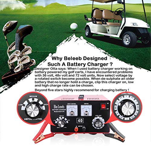Beleeb Battery Charger,12V/24V/36V/48V/60V/72V Voltage and Current Manually Adjusted,Automotive Charger and Maintainer for Car, Golf Cart, Lawn Mower, Marine, Boat, Snowmobile, ATV, RV, SLA AGM GEL CE