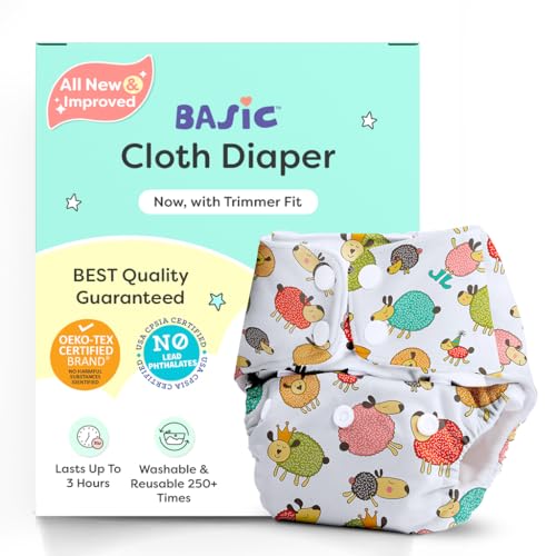 Image of BASIC Reusable Cloth Diapers | New Trimmer Version | Adjustable, Washable & Rash-Free | Includes Absorbent Pad with Dry Feel Layer | Fits 3M-3Y (5-17kg) | Certified & Comfortable for Babies